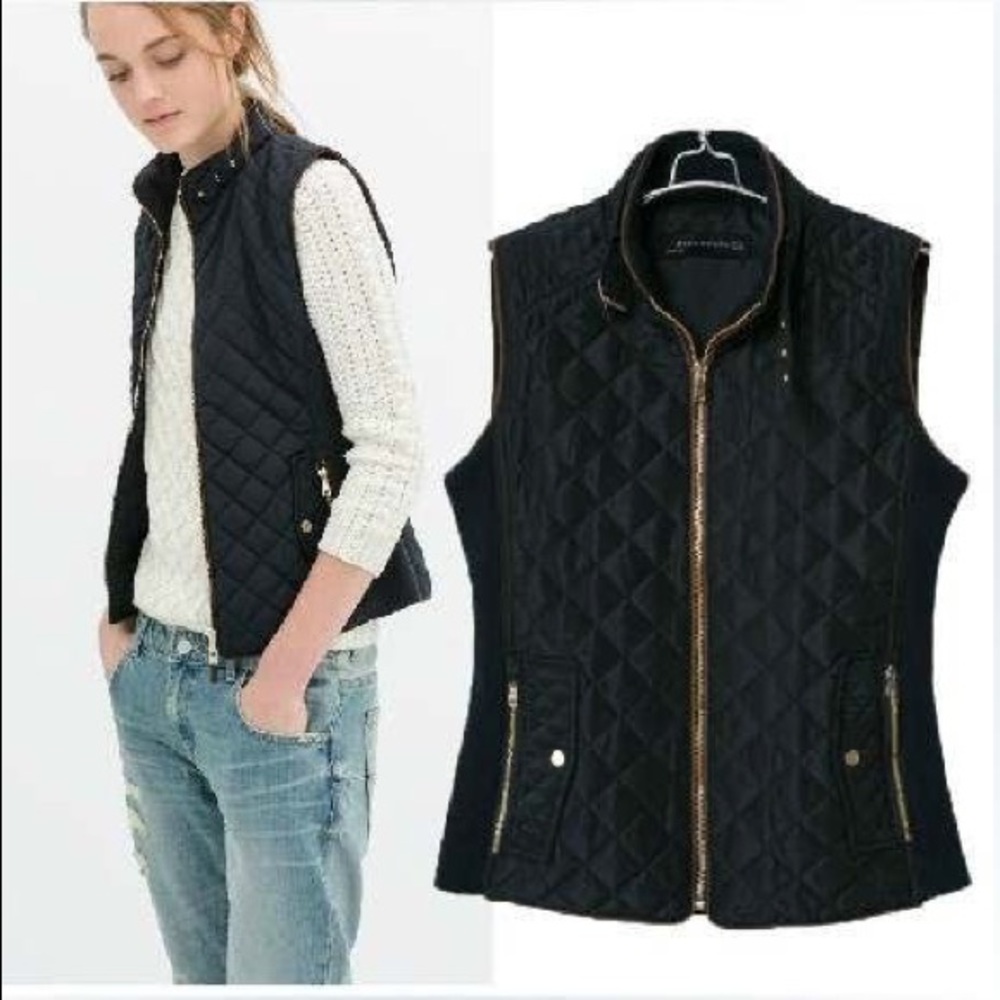 Zara Navy Blue Slim Quilted Puffer Vest